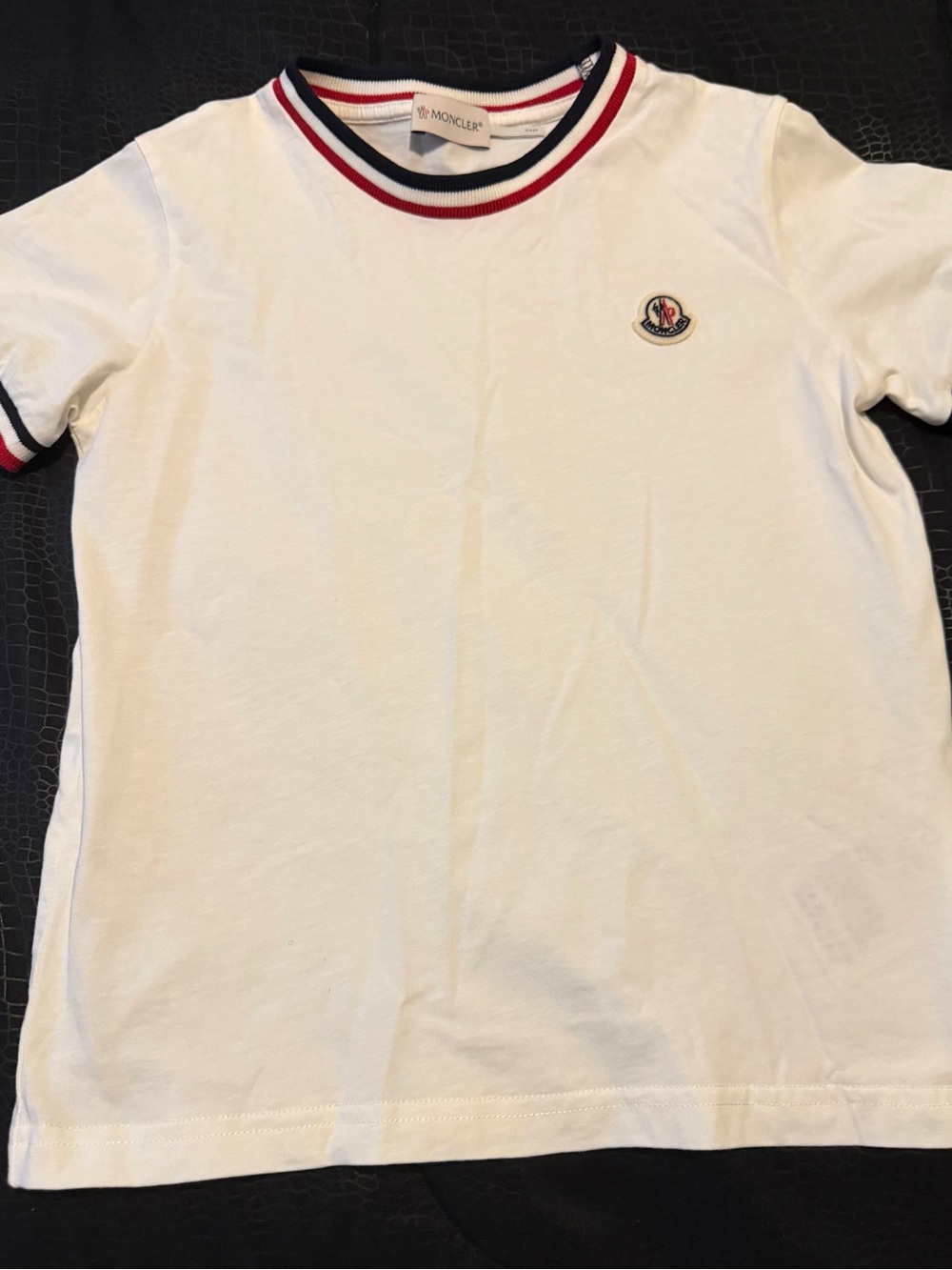 Moncler White Short Sleeve Tee with Red & Navy Trim